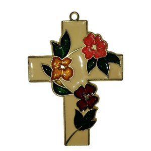 Stained Glass Vintage Floral Cross suncatcher /  Christmas ornament